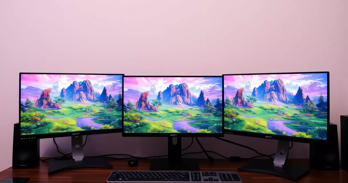 Three gaming monitors of different sizes comparing resolutions side by side