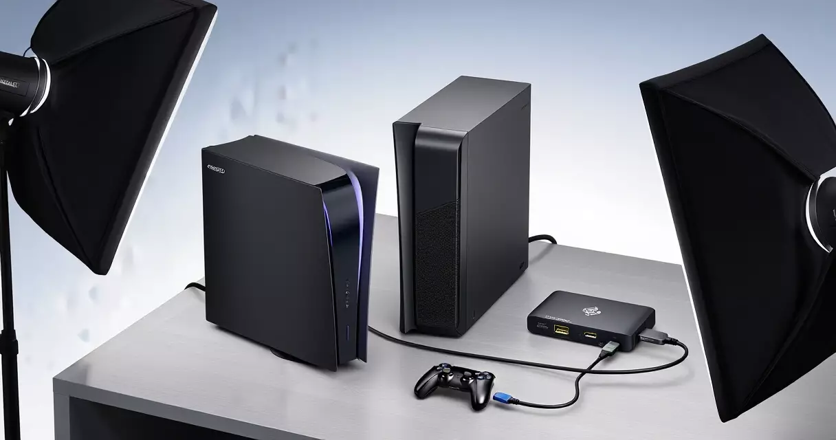 Dual-PC streaming setup with console and capture card connected via HDMI