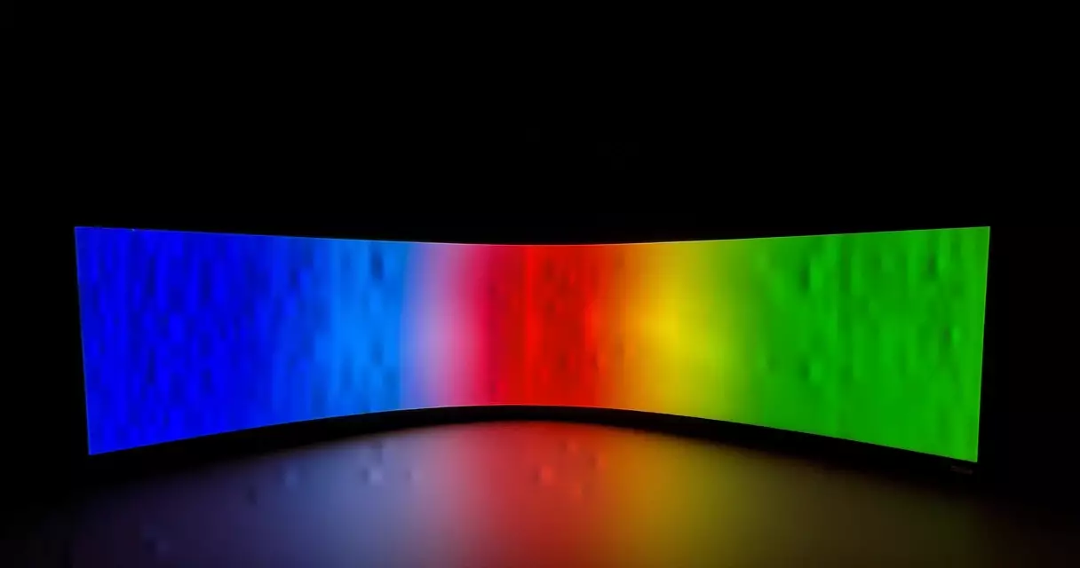 Gaming monitor showing a solid color test screen for spotting dead pixels and backlight bleed
