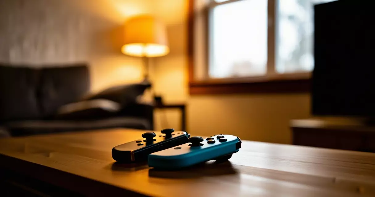 Two Nintendo Switch Joy-Con controllers on a coffee table ready for co-op gaming