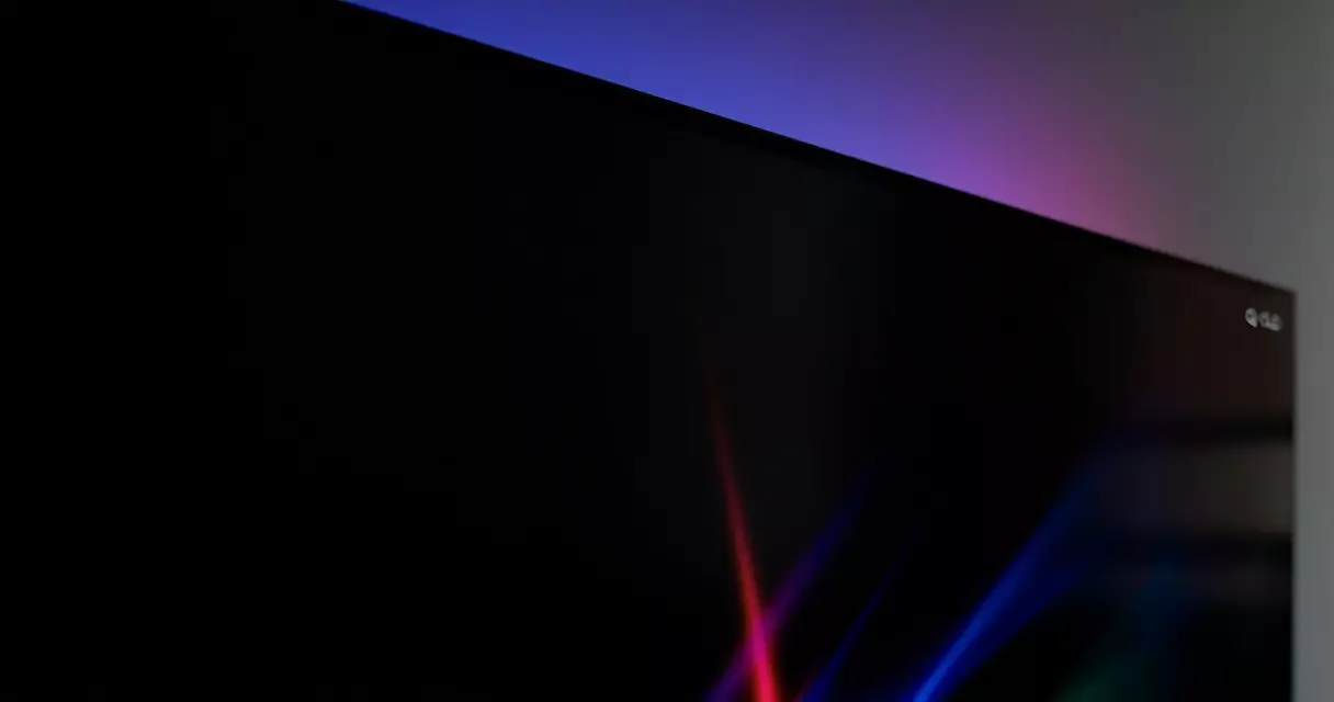 Close-up of QD-OLED panel showing deep blacks and bright color highlights