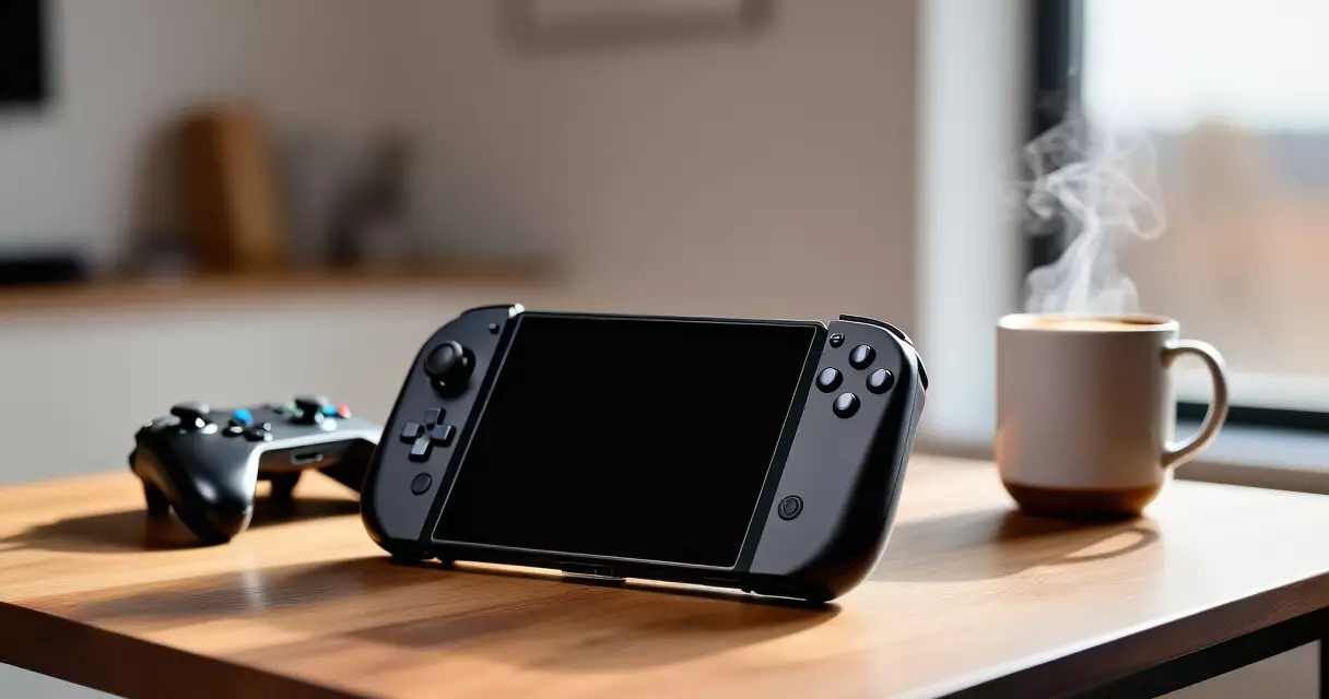 Handheld console and controller on a table ready for an indie gaming session