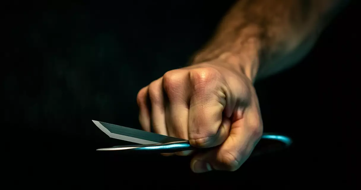 Metallic blades extending from a clenched fist in dramatic lighting