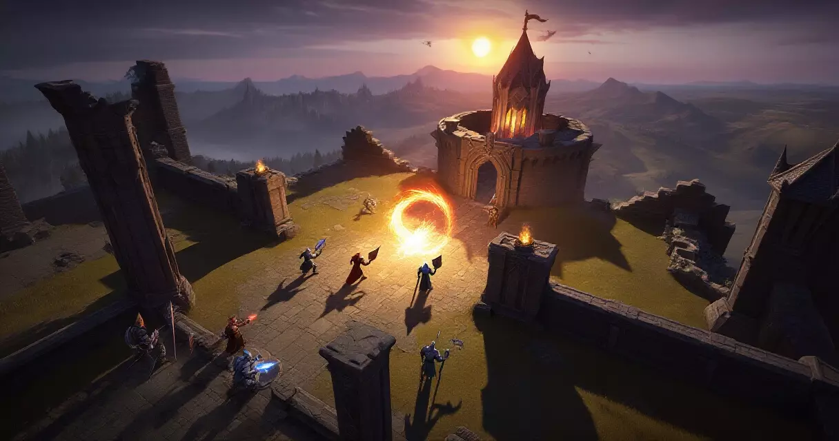 Baldur's Gate 3 tactical combat encounter with characters casting spells in ruined environment