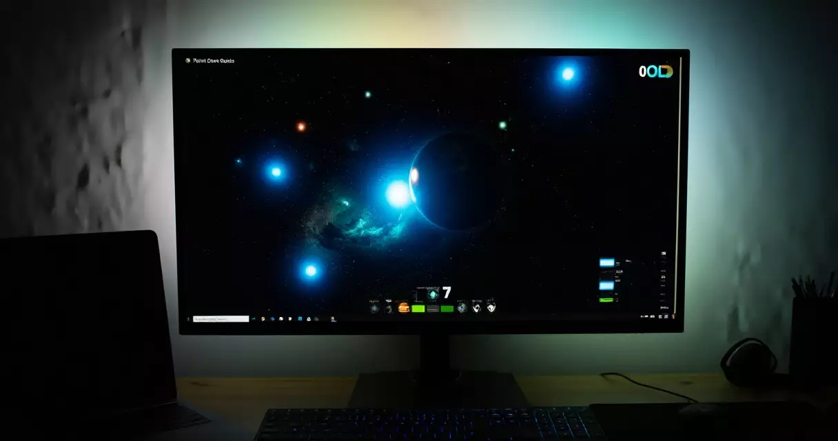 LG UltraGear 27-inch OLED gaming monitor showing a high-contrast game scene on a desk
