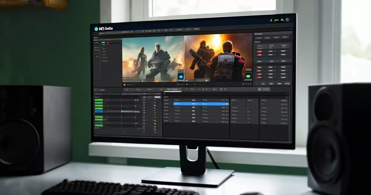 OBS Studio interface with streaming output settings on desktop monitor