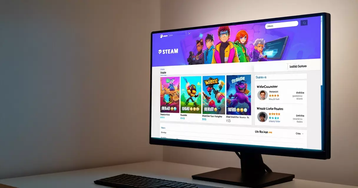 Indie game Steam store page showing wishlist count and player reviews on a PC gaming monitor