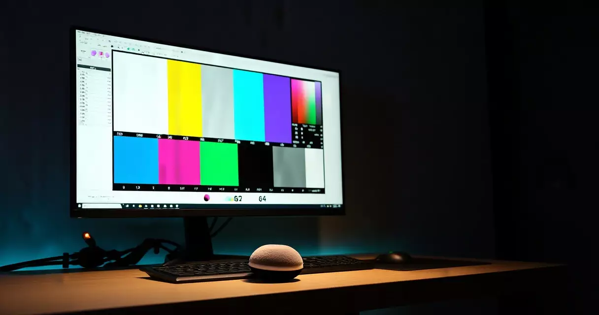 Colorimeter measuring a gaming monitor during a color calibration session