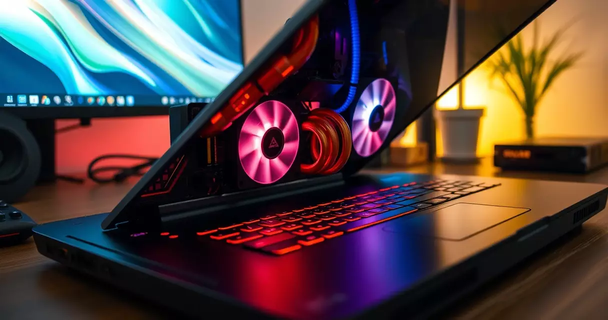 Open gaming laptop revealing cooling fans and heat pipes that affect battery drain