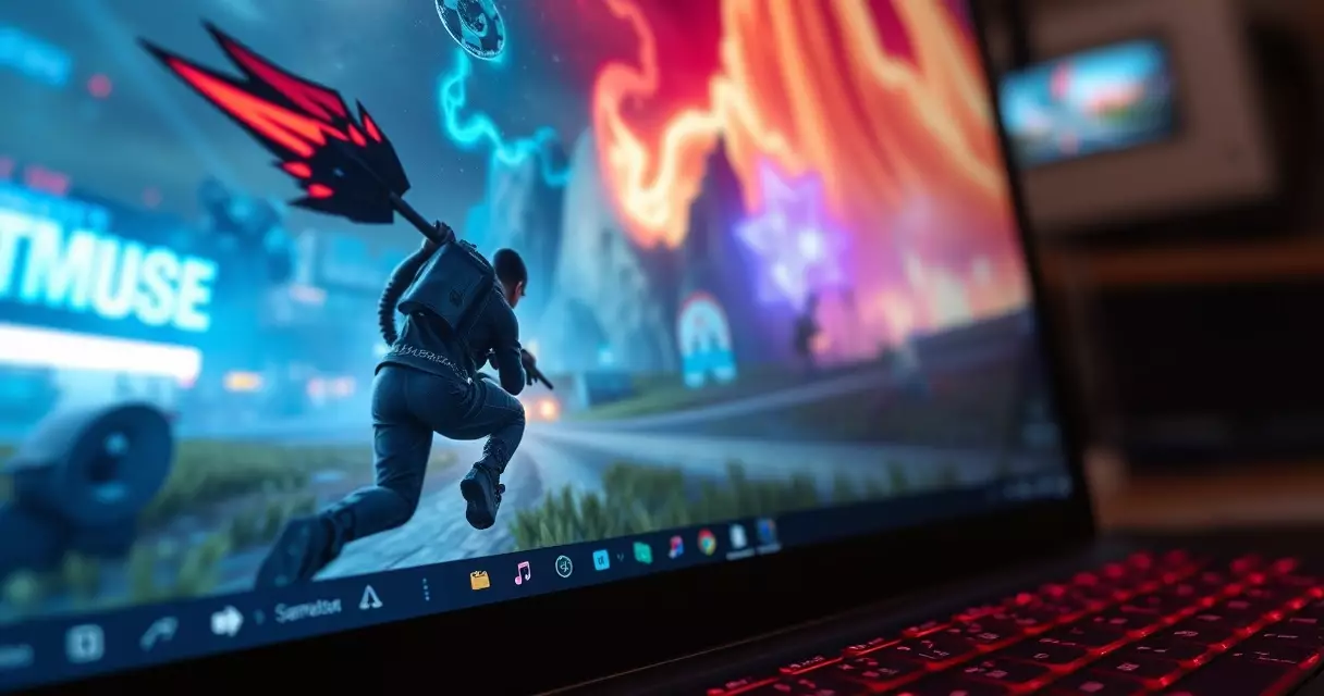 Gaming laptop screen displaying vibrant graphics