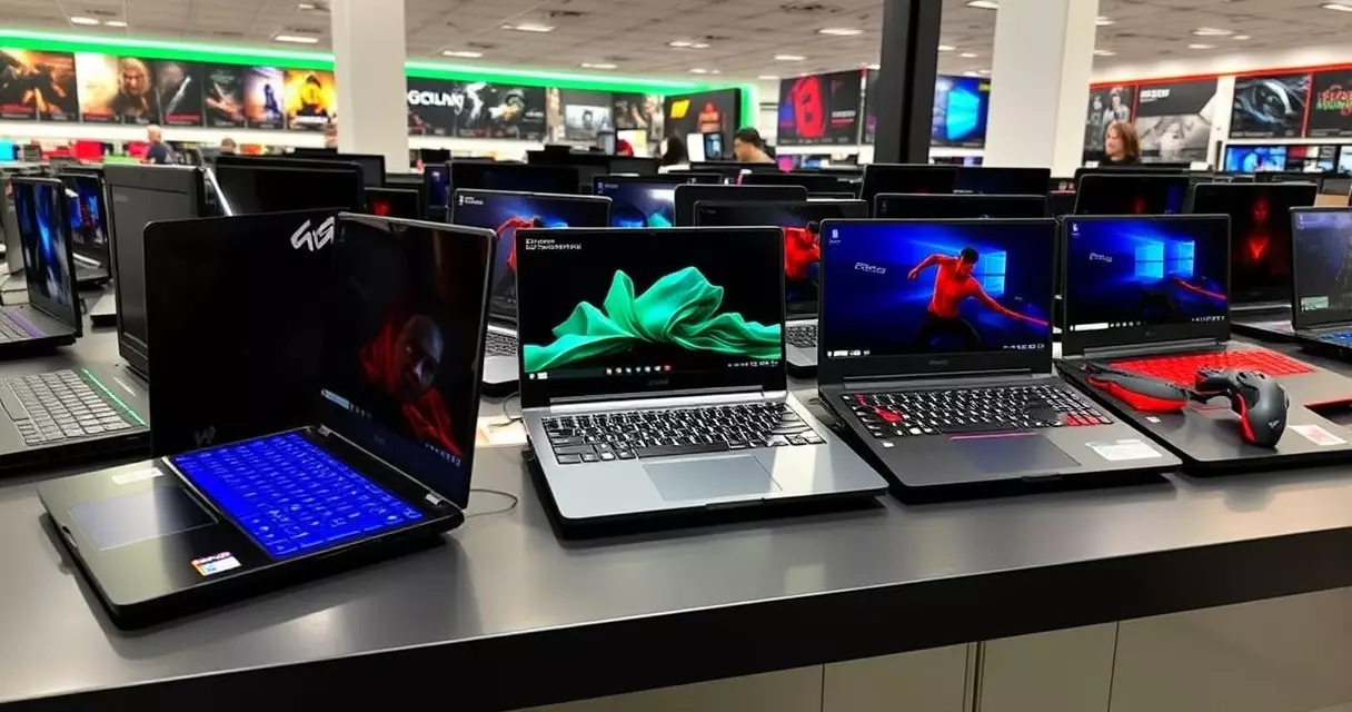 New gaming laptop models on display in store